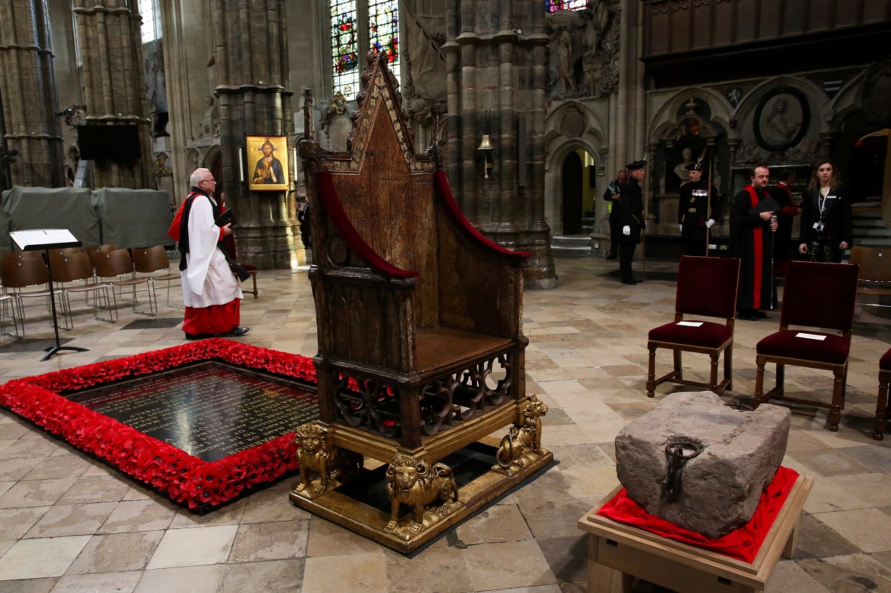 The Stone of Destiny is seen during a welcome ceremony ahead of the coronation of Britain's King Charles III_afp.jpg