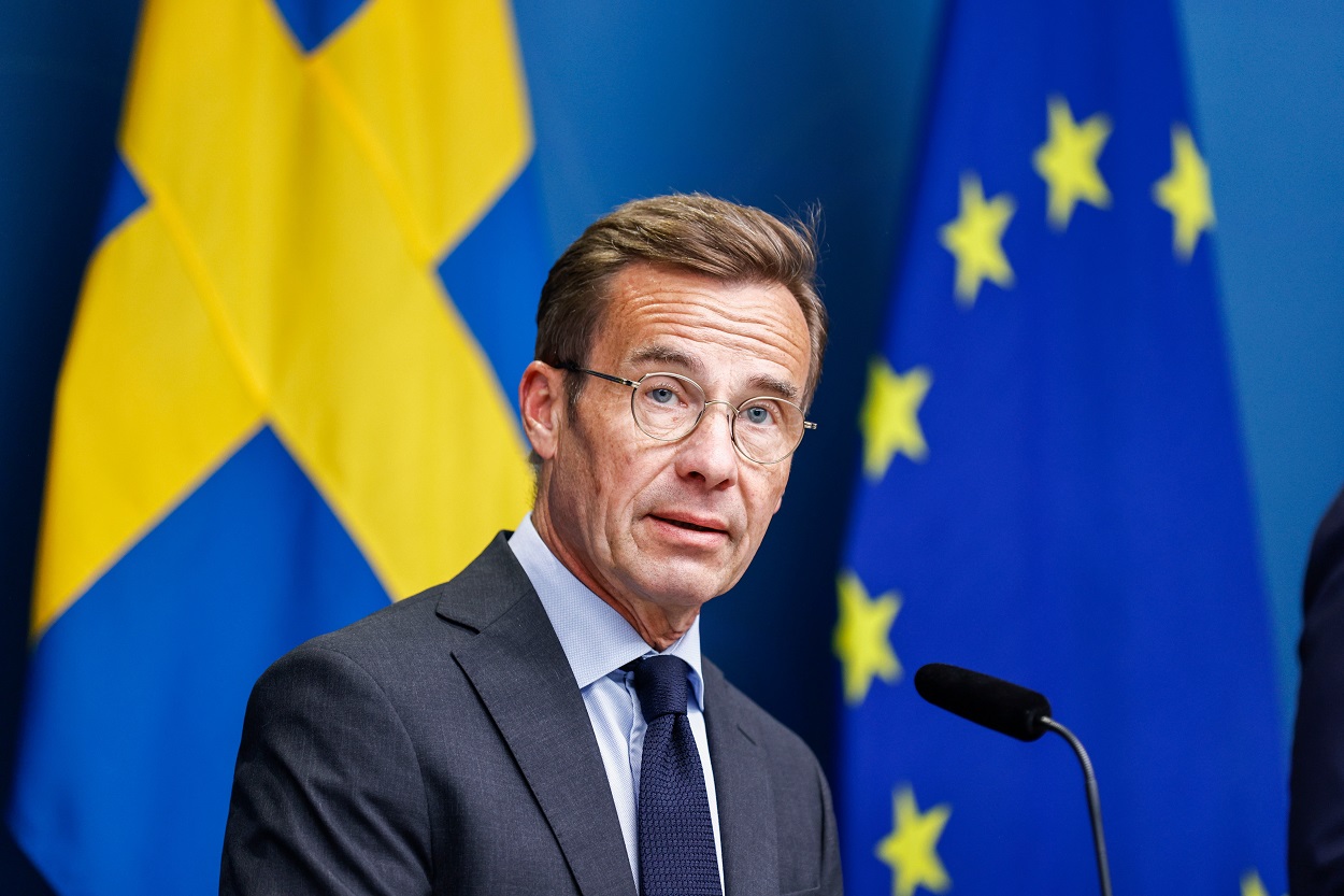 Sweden’s prime minister Ulf Kristersson at a press conference earlier this month_ap.jpg