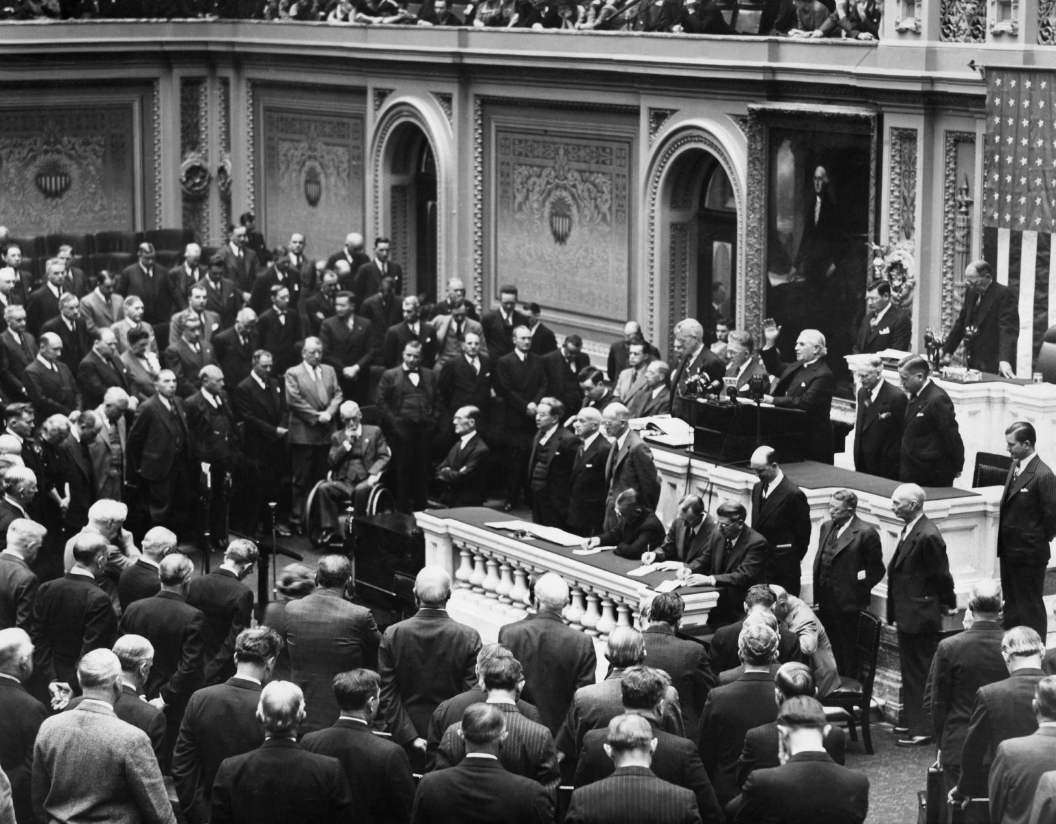 The House Chaplain James Shera Montgomery is seen here opening with prayer the 75th special session of United States Congress in the House chamber of the U.S. Capitol on November 15, 1937 in Washington.jpg